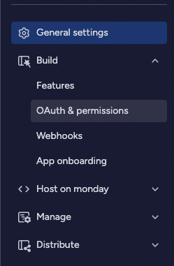 Monday OAuth & permissions sidebar